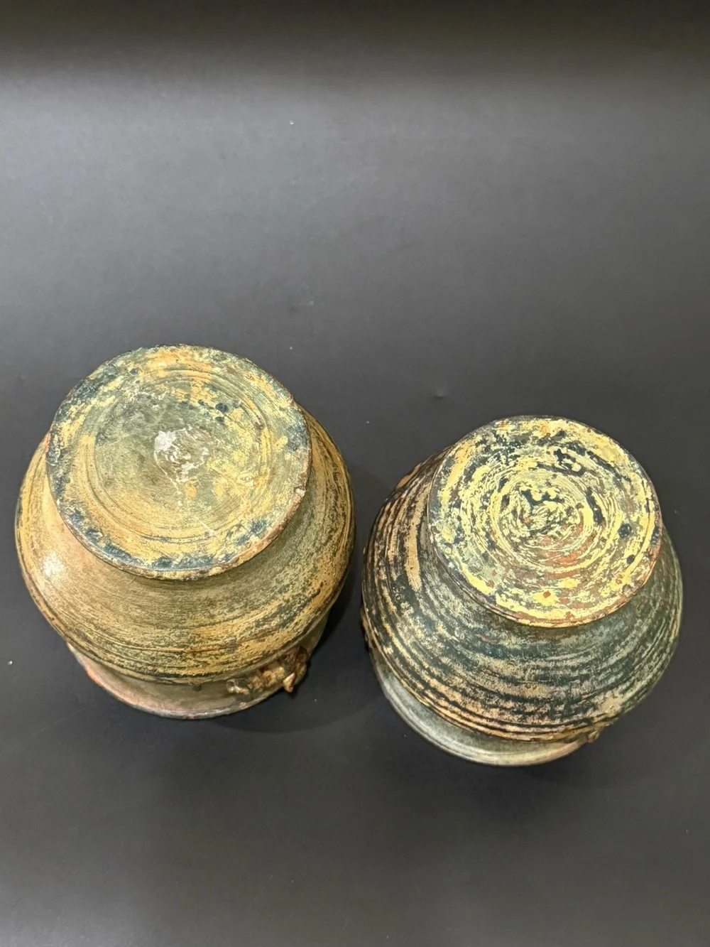 Pair of Vintage Asian Pottery Elephant Details 4.25” Vase